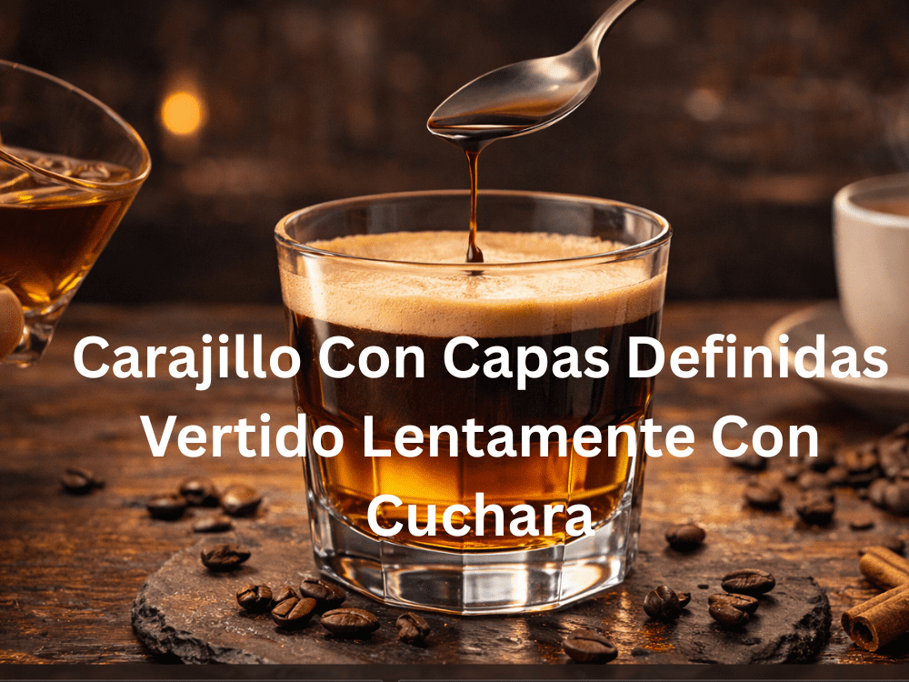 Carajillo Con Capas Definidas Vertido Lentamente Con Cuchara Karafecoffee