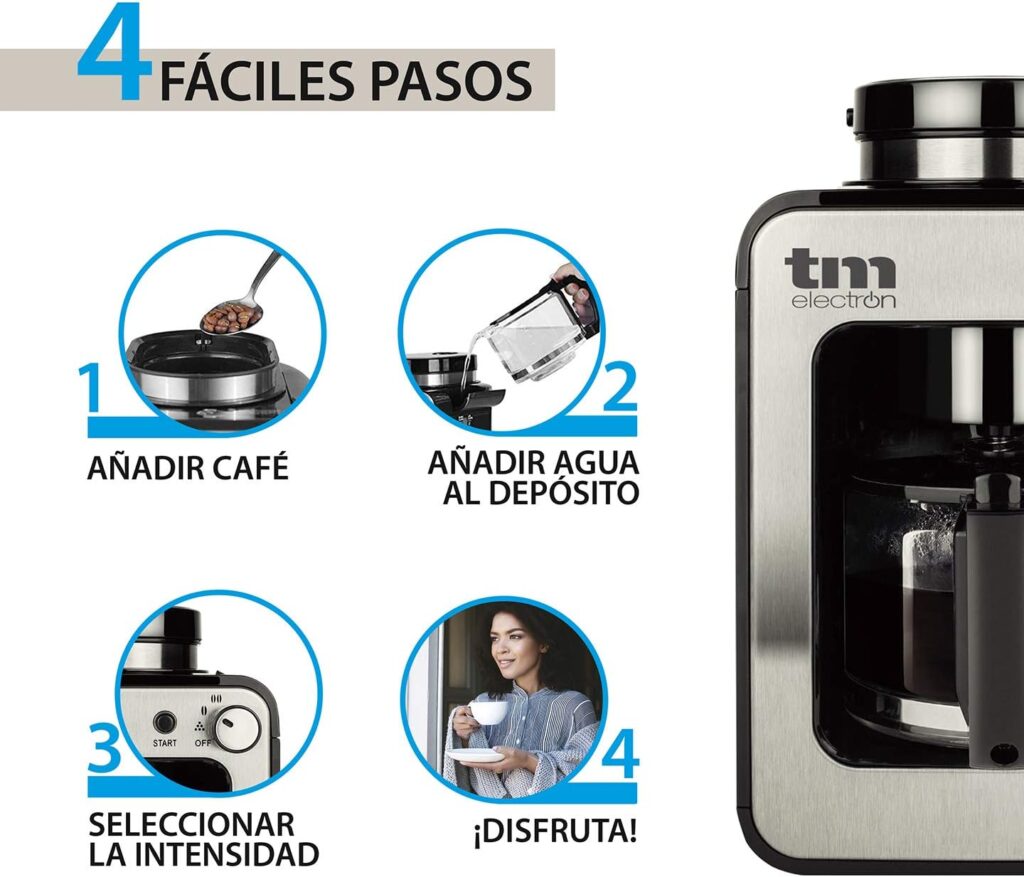 Tm Electron Tmpcf020S Mini Cafetera De Goteo Con Molinillo Grano 4 Tazas 600W Karafecoffee