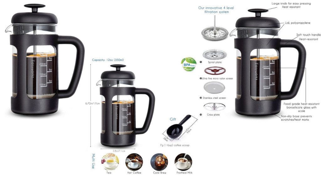 Tipos de Cafeteras: Guía Definitiva para Elegir la Mejor según tu Estilo de Vida y Paladar 8 prensa francesa con cafe listo para servir KarafeCoffee