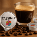 Cápsulas Compatibles Tassimo: La Guía Definitiva Para Elegir, Ahorrar y Disfrutar 2 Cápsulas Compatibles Tassimo junto a una cafetera preparando espresso
